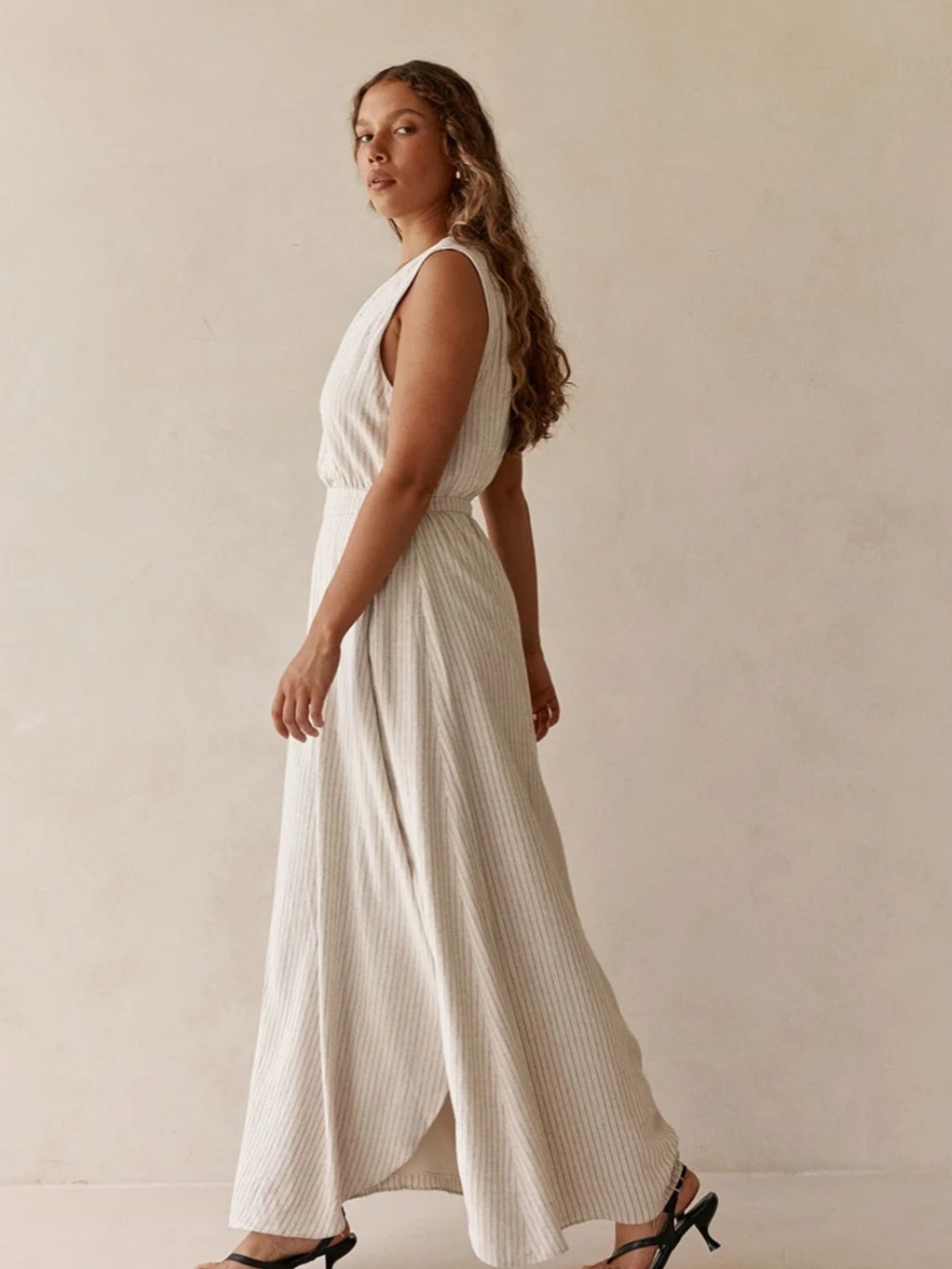 Sleeveless Striped Maxi Dress in Cream
